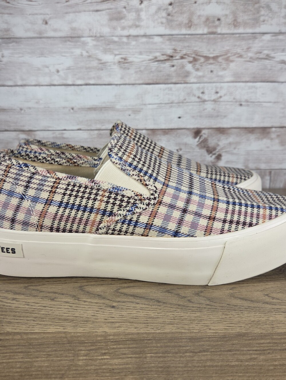 SeaVees Womens Baja Slip On Platform Sneakers Multi-colored Plaid Flannel Size 9